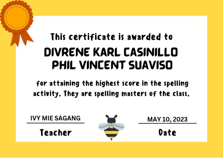 Spelling Bee Certificate PDF | PDF