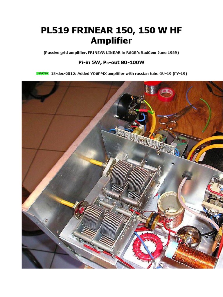 PL519-Based 150W HF Amplifier Guide | PDF | Vacuum Tube | Amplifier
