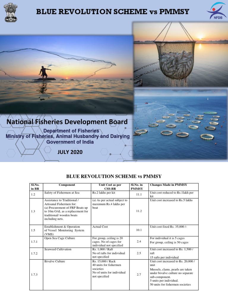 BLUE REVOLUTION SCHEME Vs PMMSY PDF Aquaculture Fishing Industry