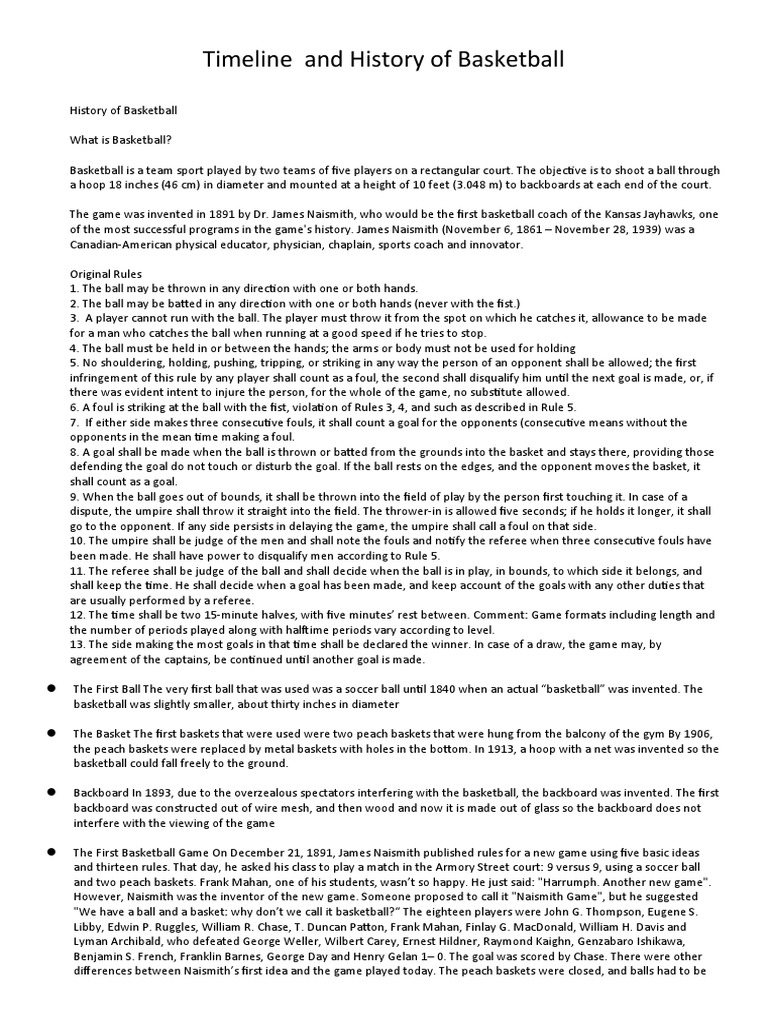Timeline of History of Basketball PDF Referee Sports