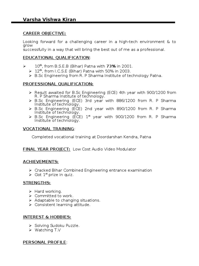 Varsha Vishwa Kiran's Career Profile | PDF