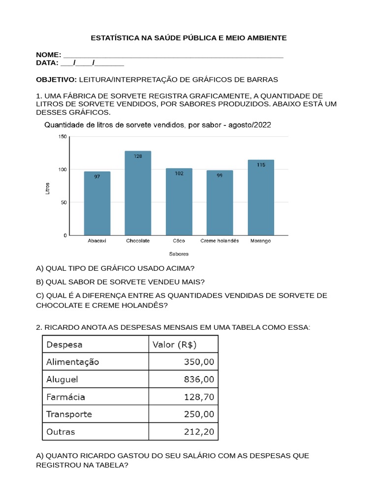 Atividades de Estatística e Gráficos | PDF