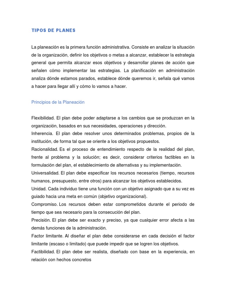 Tipos de Planes y Planeacion Estrategica Equipo 3 PDF | PDF ...
