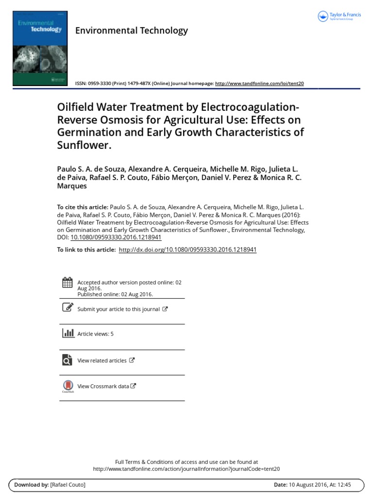 Oilfield Water Treatment by Electrocoagulation Reverse Osmosis For
