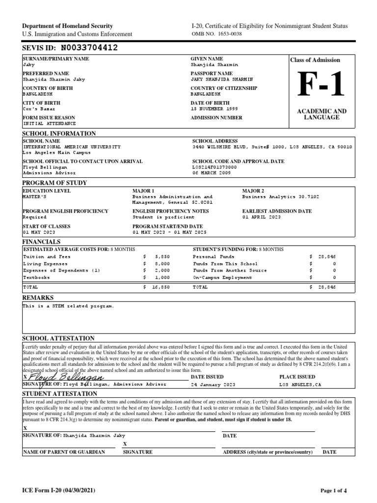 22104181-Shanjida Sharmin-Jaky-22104181 - Deferral I-20 Letter PDF ...