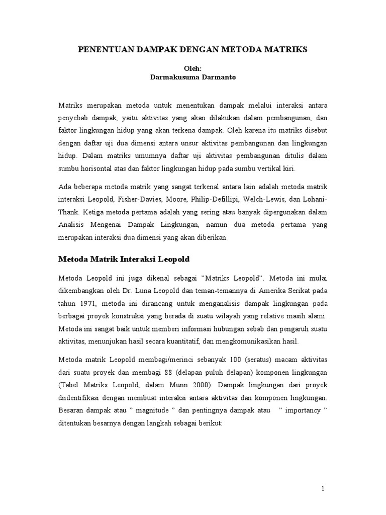 Metode Matriks Leopold untuk AMDAL | PDF | Metode & Bahan Ajar