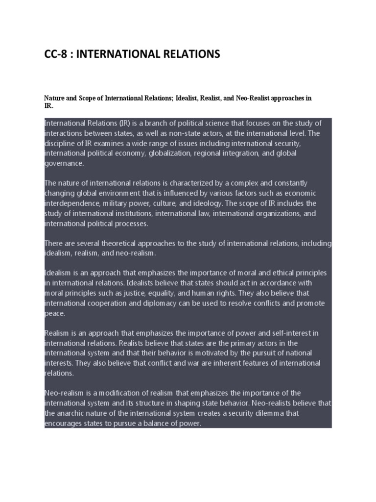 Nature and Scope of International Relations | PDF | International ...