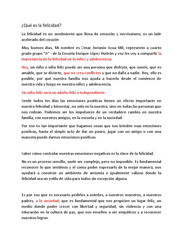 La felicidad en la niñez y adolescencia | PDF