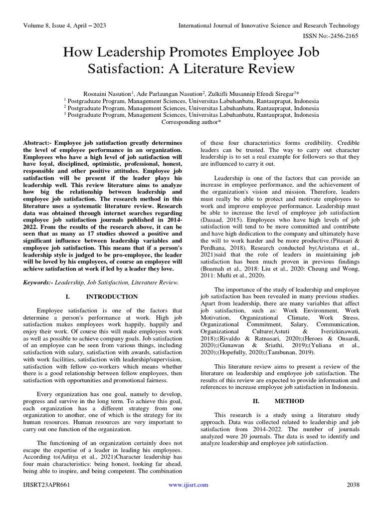 Leadership's Impact on Job Satisfaction | PDF | Leadership | Leadership