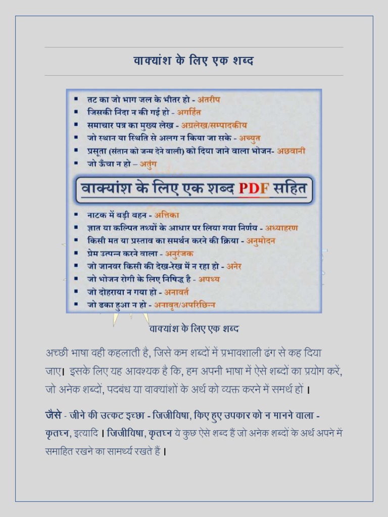 vakyansh ke liye ek shabd likhiye koi 10