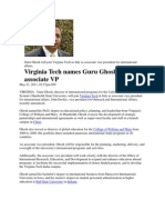Virginia Tech names Guru Ghosh new associate VP for international affairs