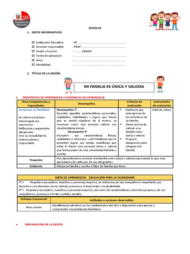 Viernes B - Sesion - Mi Familia Es Unica y Valiosa | PDF | Evaluación ...