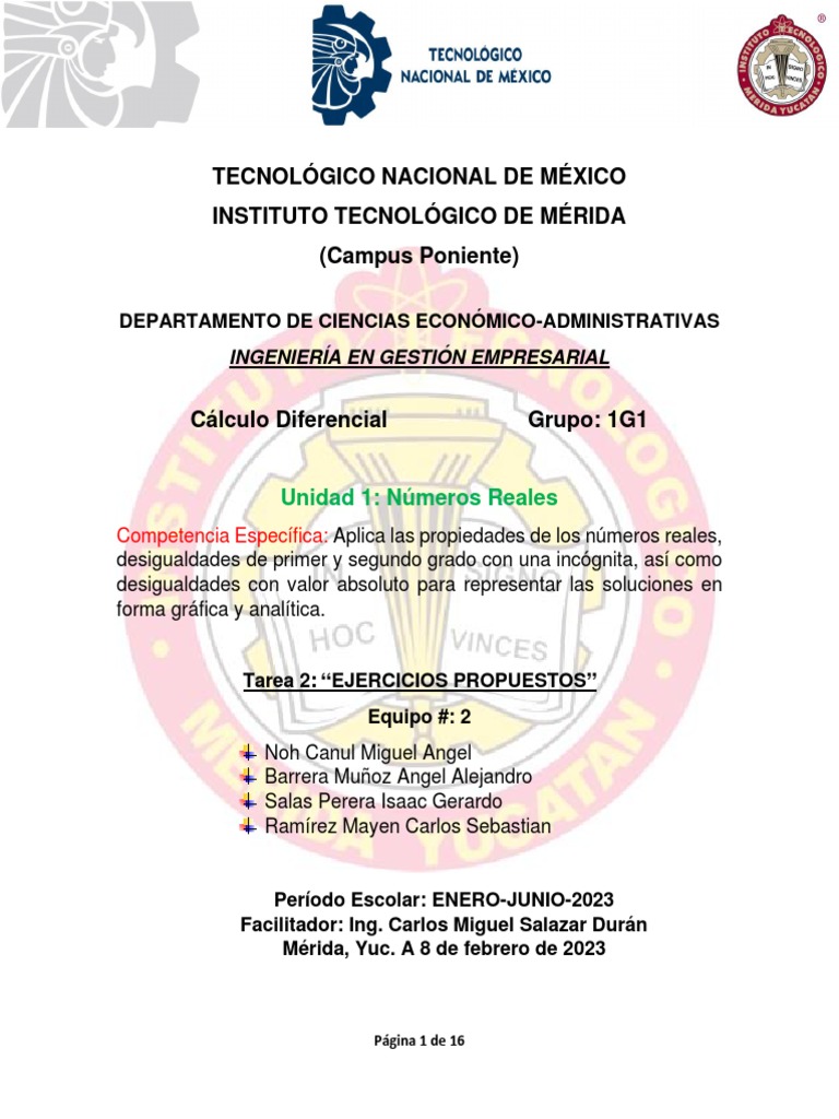 Tarea 2u1 - 1G1 - Equipo 2 - Ejercicios Propuestos | PDF | Ecuaciones ...