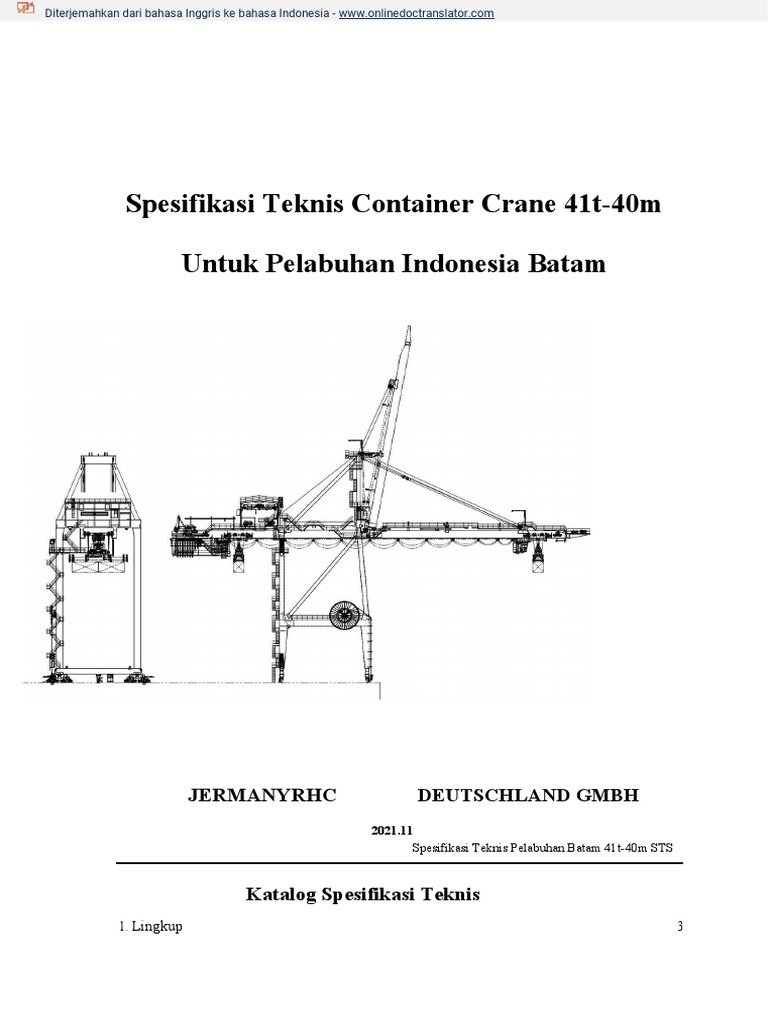 Technical Specification For 41t-40m STS (Batam Port) Sui - En.id | PDF ...