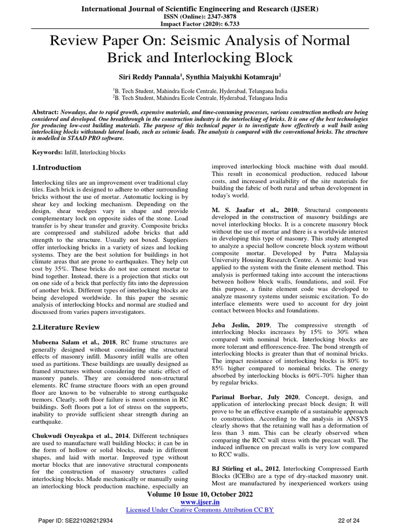 Seismic Analysis of Interlocking Blocks | PDF | Masonry | Brick