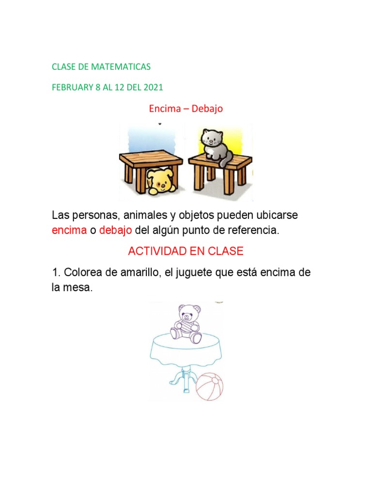 Encima - Debajo: Clase de Matematicas February 8 Al 12 Del 2021 | PDF ...