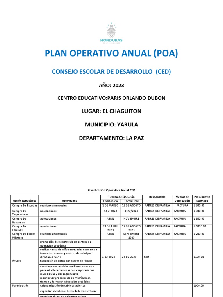 Plan Operativo Anual 2023 - Escuela Primaria | PDF