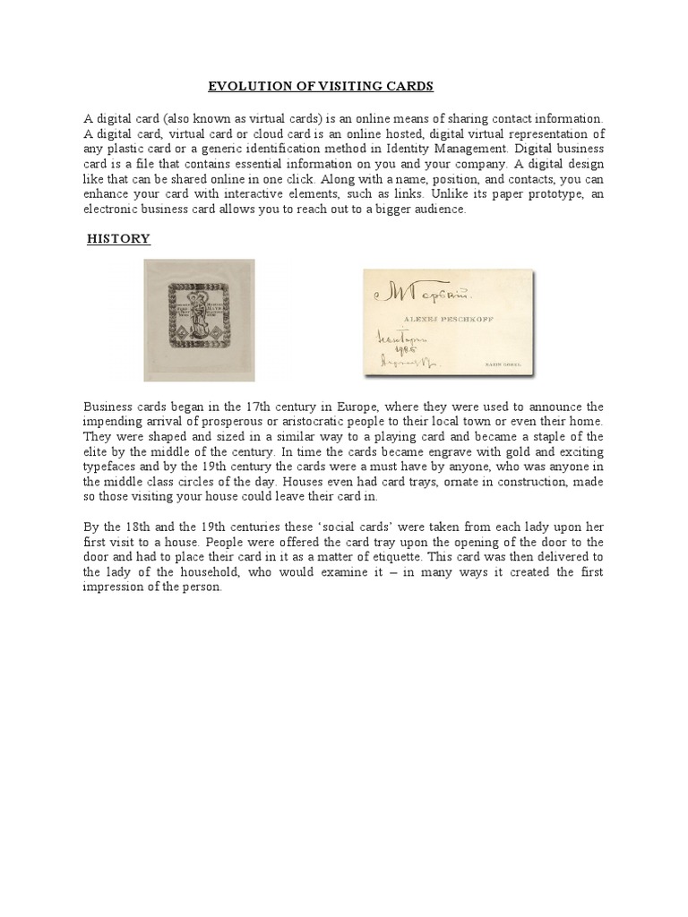 Evolution of Visiting Cards  PDF