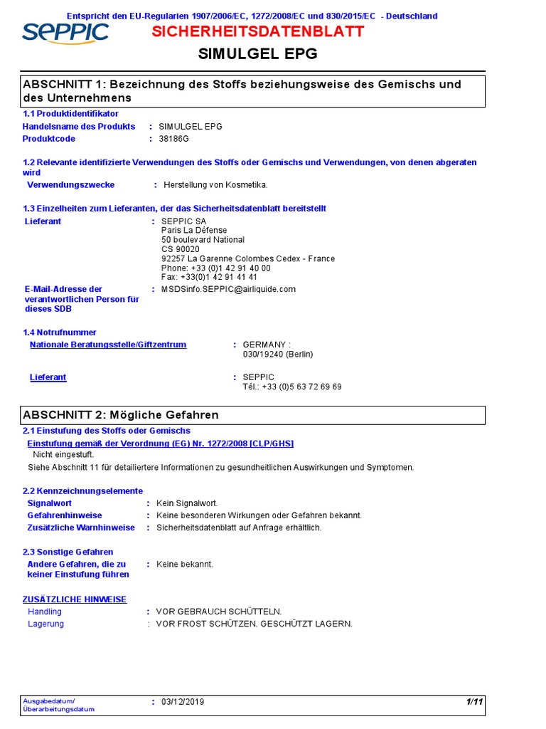MSDS Simulgel | PDF