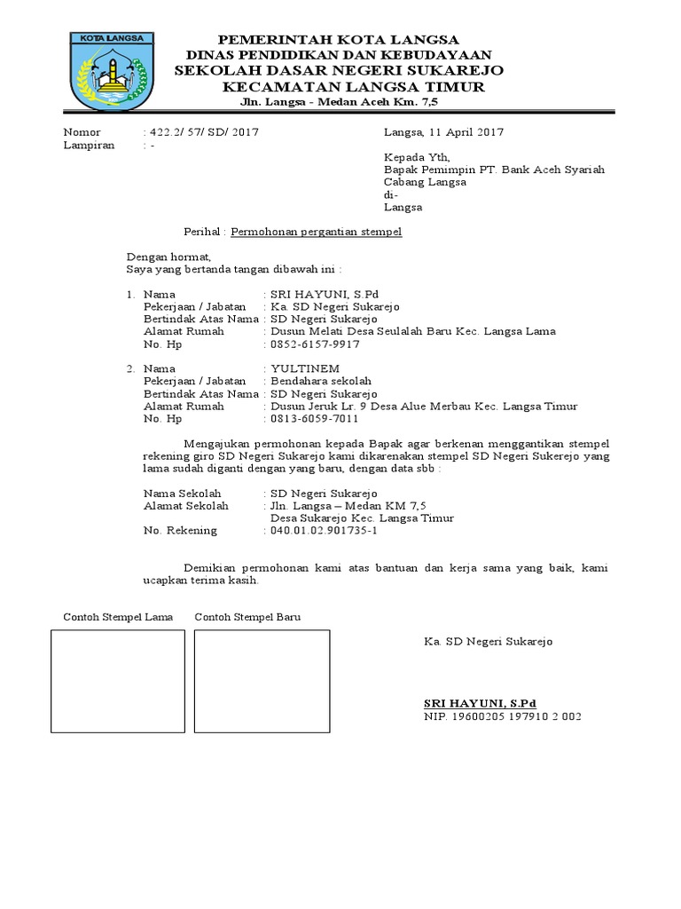 Surat Permohonan Pergantian Spesimen PDF