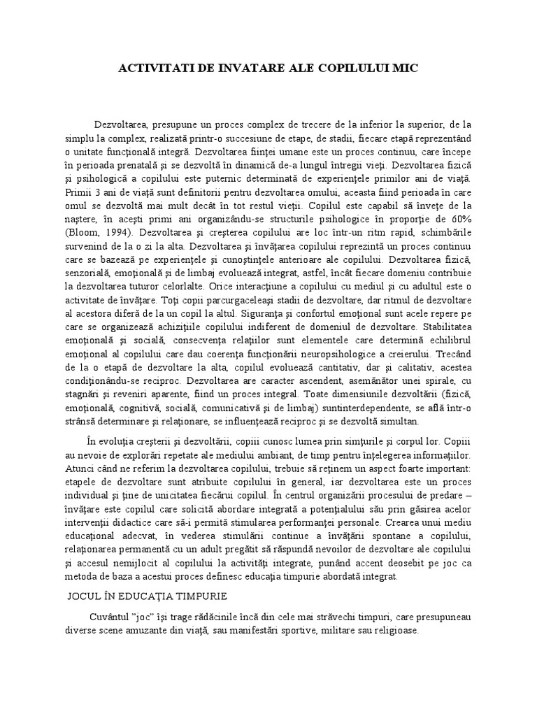 Activitati de Invatare Ale Copilului Mic | PDF