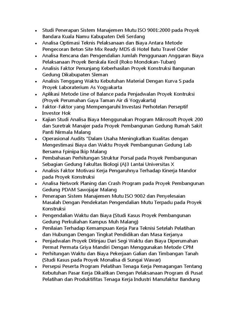 Judul Skripsi Manajemen Konstruksi | PDF | Teknologi & Rekayasa