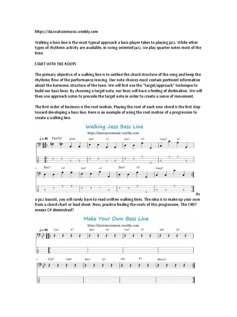 Walking Bass Lines: A Guide to Developing Lines Using Roots, Fifths ...
