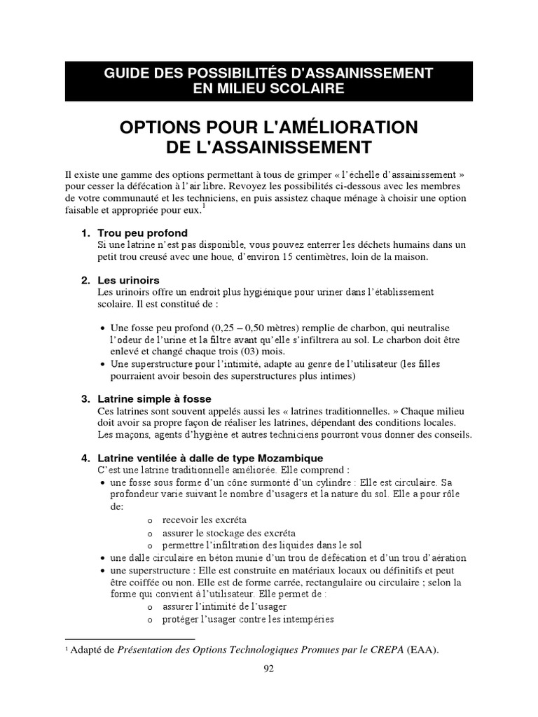 Options d'assainissement scolaire | PDF | Latrines | Toilettes