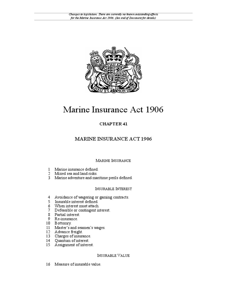 Overview of Marine Insurance Act 1906 | PDF | Insurance | Private Law