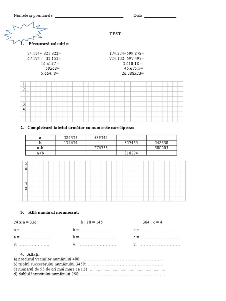 Test Mate Operațiile Invățate | PDF
