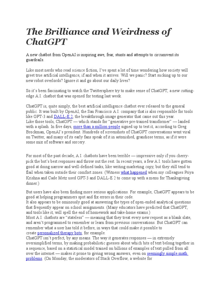 The Brilliance And Weirdness Of Chatgpt Pdf Artificial Intelligence