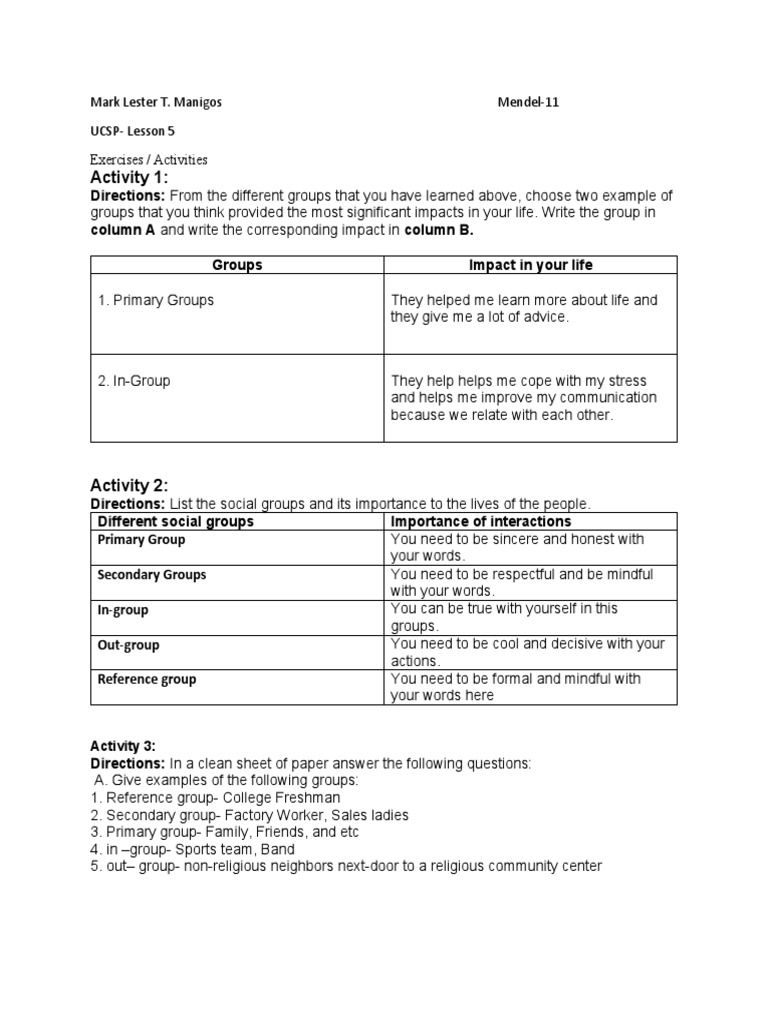 Ucsp Lesson 5 | PDF | Self-Improvement