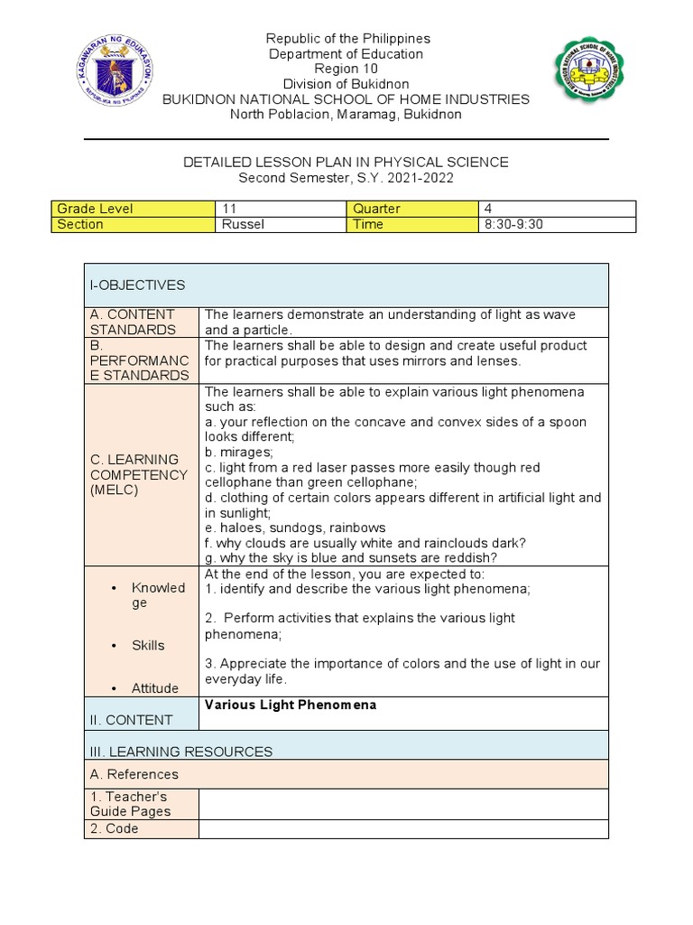 Lesson Plan in Physical Science | PDF