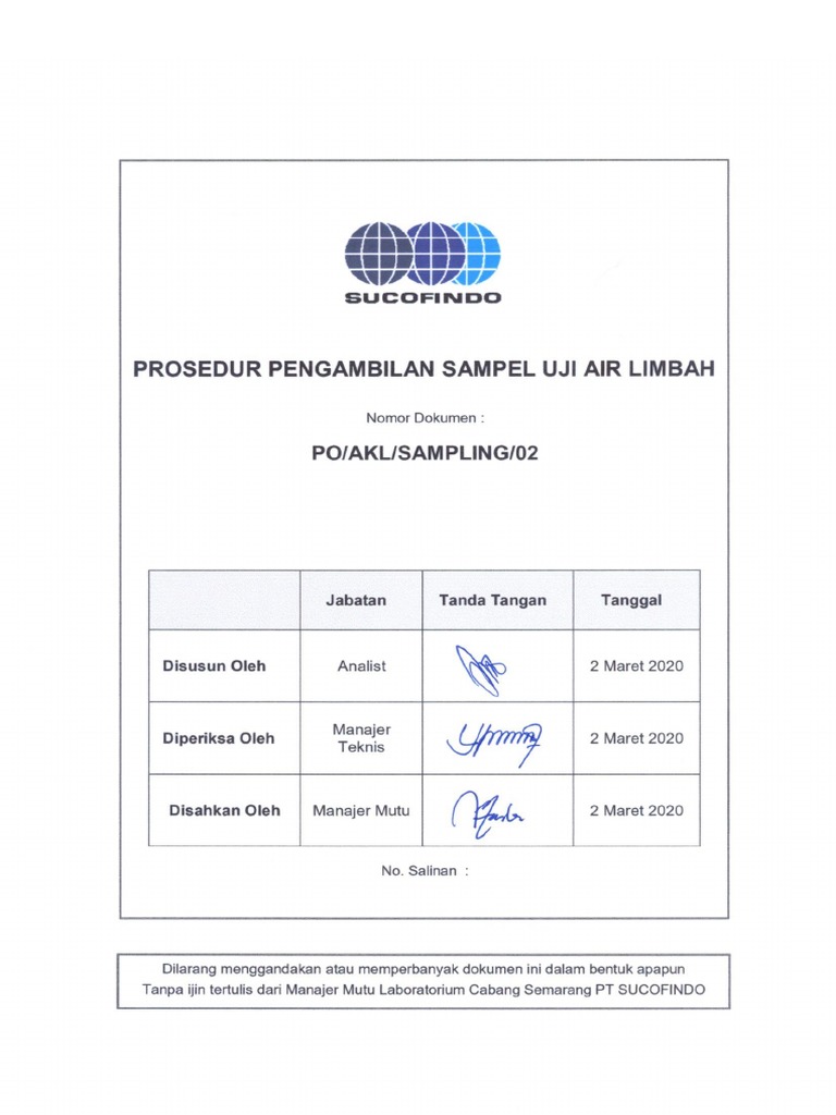 Po Akl Sampling 02 Prosedur Pengambilan Sampel Uji Air Limbah Pdf