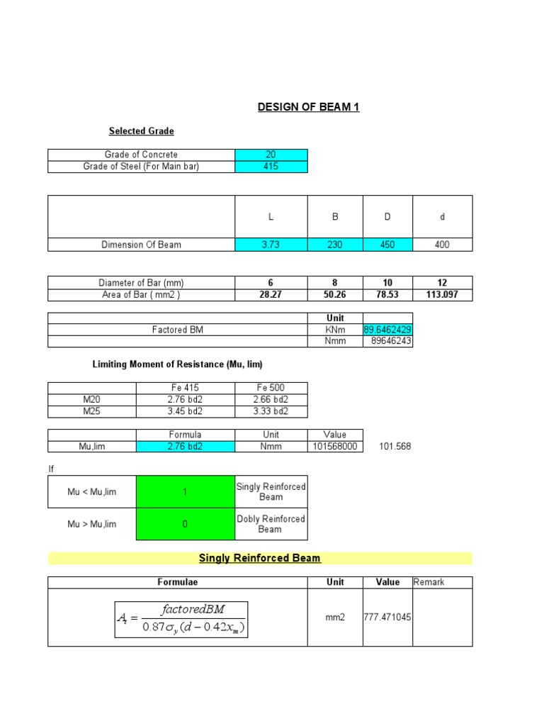 Beam design 1 spread sheet 1 pdf beam structure physical sciences