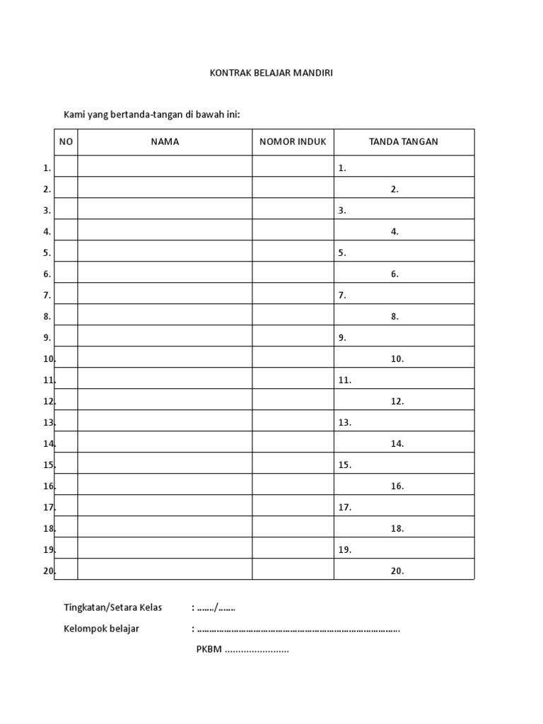Kontrak Belajar Mandiri PKBM 2019 | PDF