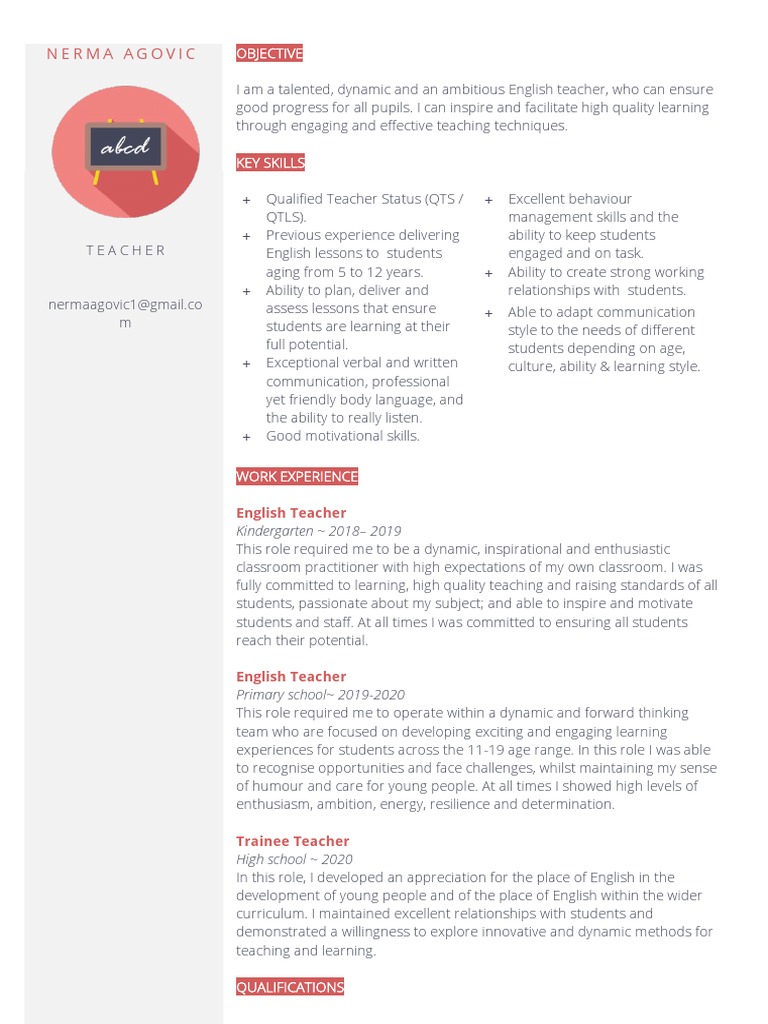 Teacher CV Template PDF Teachers Education Theory