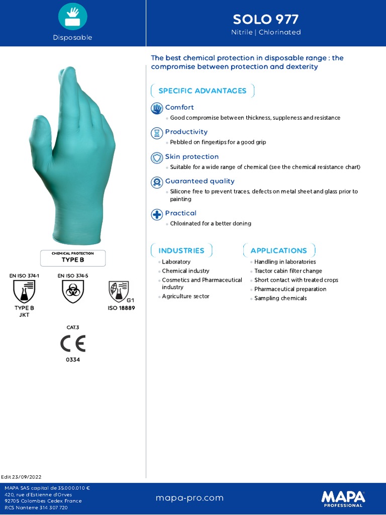 The SOLO 977 A Nitrile Disposable Glove Providing Both Chemical