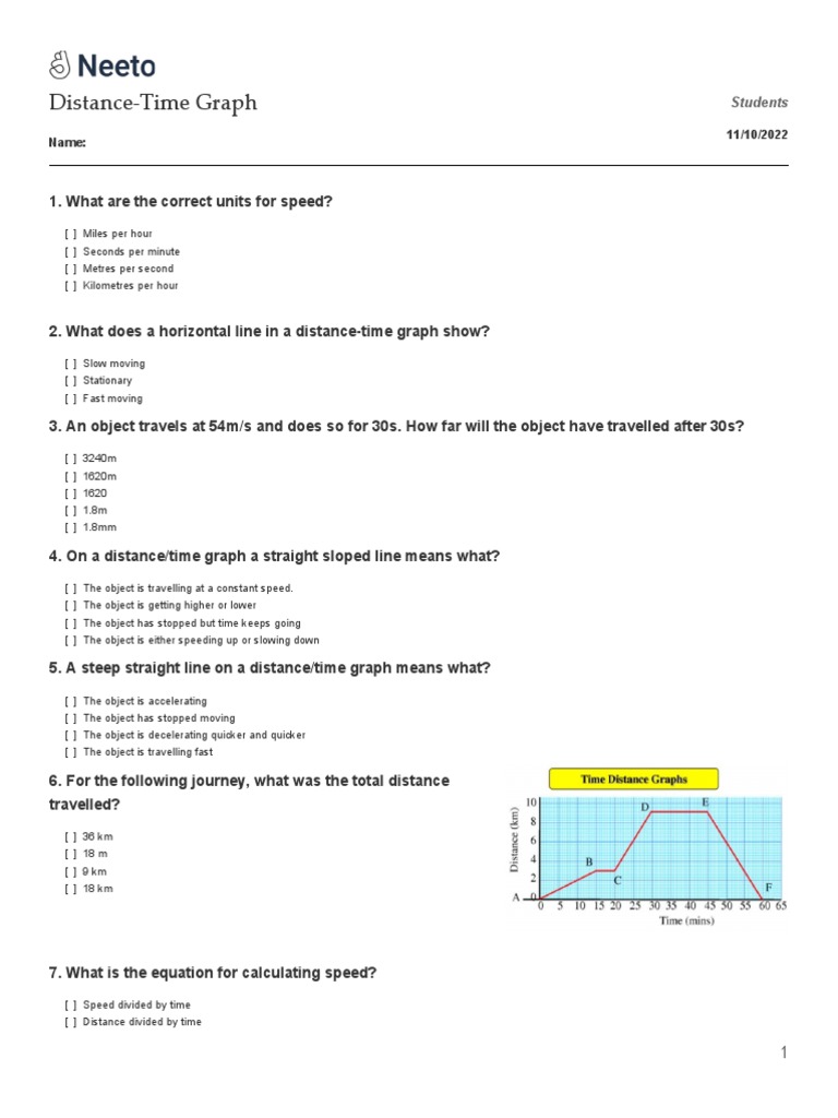 Distance Time Graph | PDF | Speed | Temporal Rates