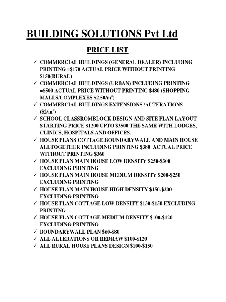 BUILDING SOLUTIONS PVT LTD PRICE LIST PDF PDF