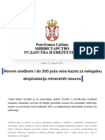 Novom Uredbom I Do 300 Puta Veće Kazne Za Nelegalnu Eksploataciju Mineralnih Resursa Ministarstvo Rudarstva I Energetike PDF