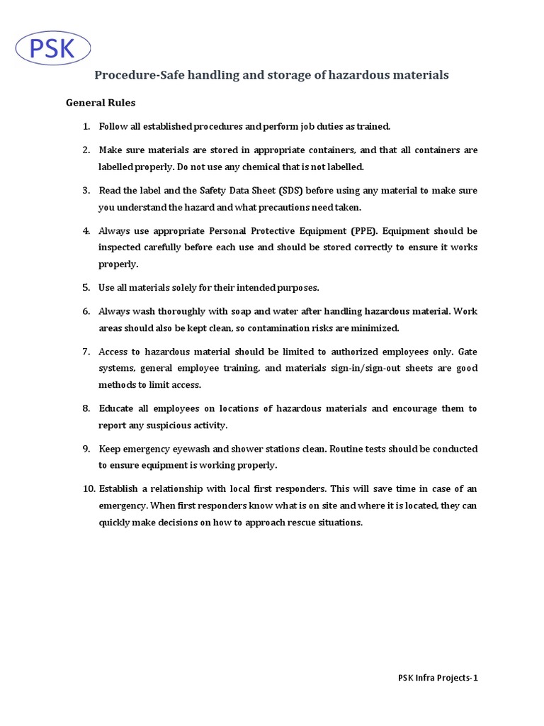 Safe Handling and Storage of Hazardous Materials | PDF