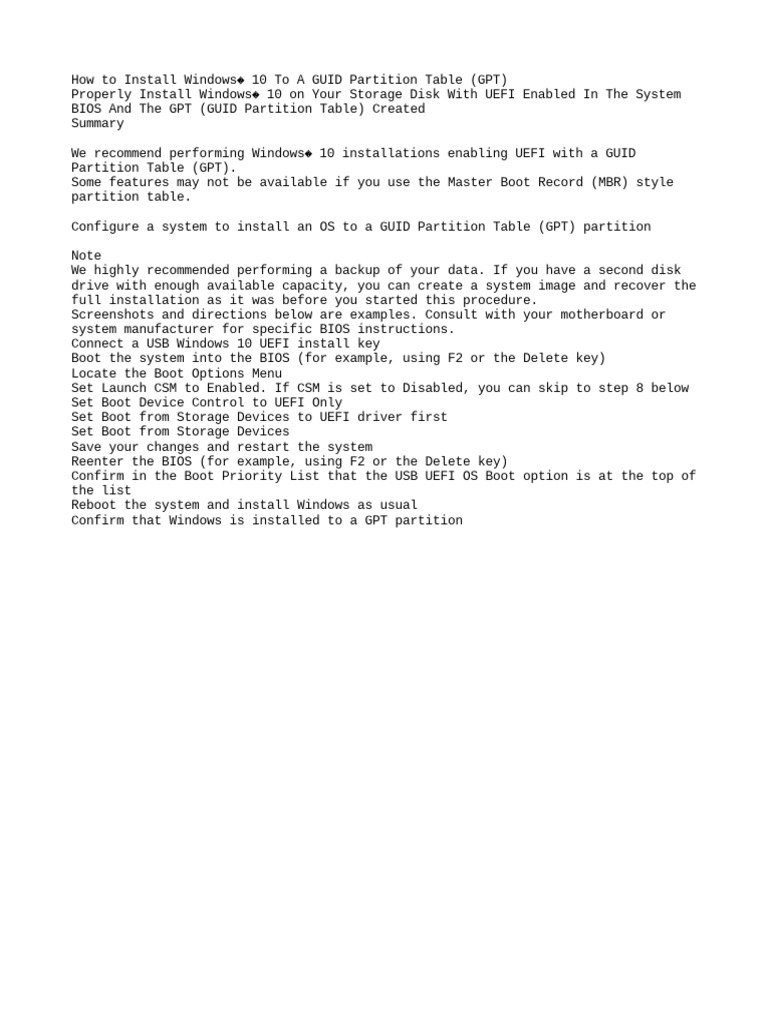how to install windows 10 on gpt partition PDF