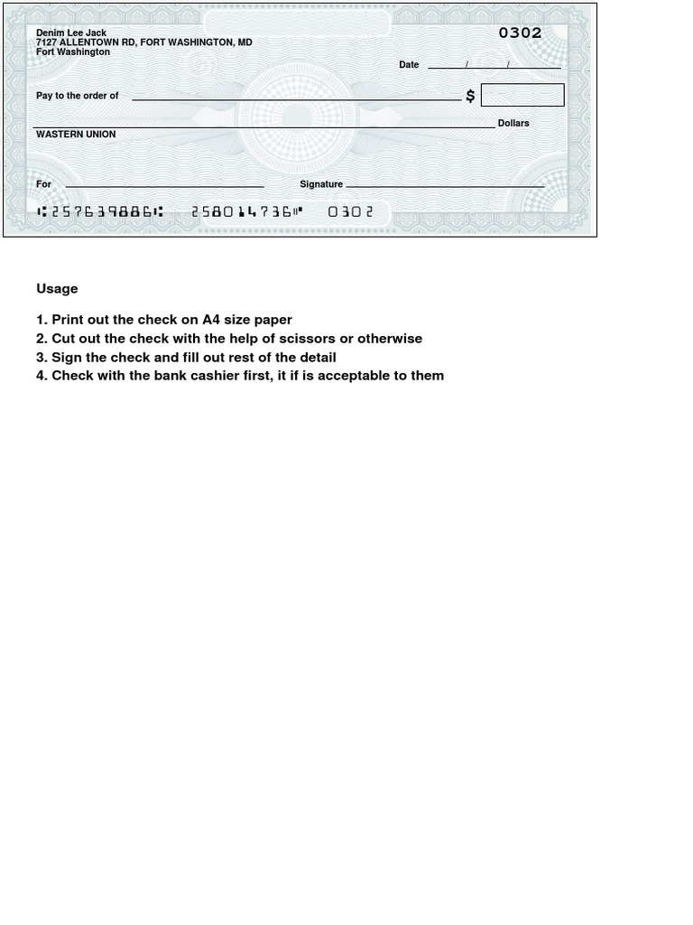Printable Blank Check Template | PDF