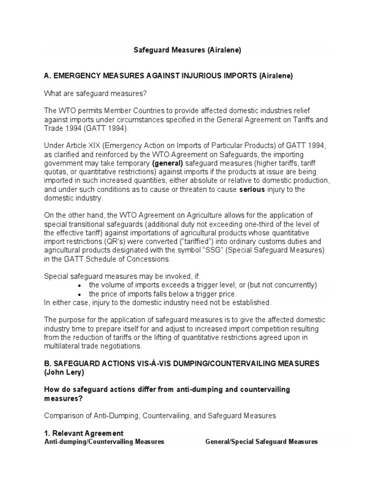 Safeguards Measures | PDF | Dumping (Pricing Policy) | World Trade ...