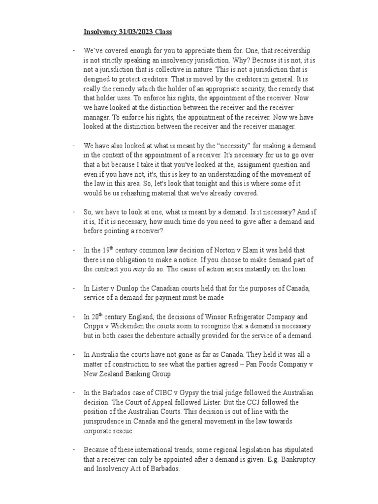Insolvency Last Receivership Class PDF