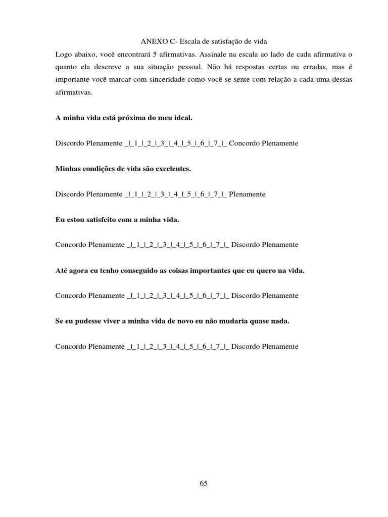 Escala De Satisfação De Vida Pdf