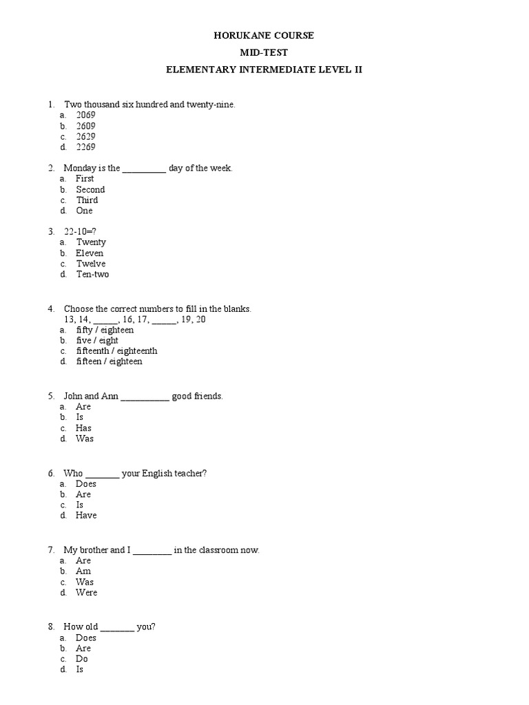 Horukane English Course Mid-Test | PDF