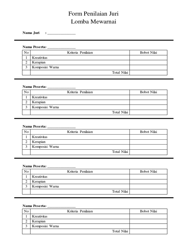 Format Penilaian Lomba Mewarnai | PDF