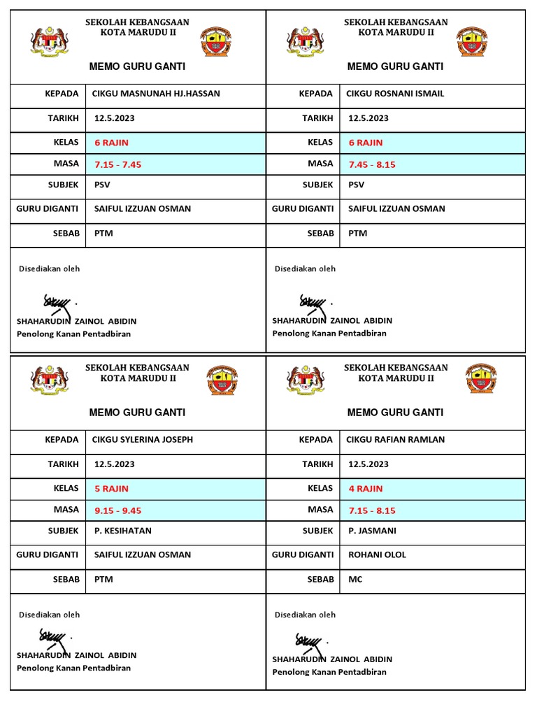 Memo Guru Ganti 12 Mei | PDF